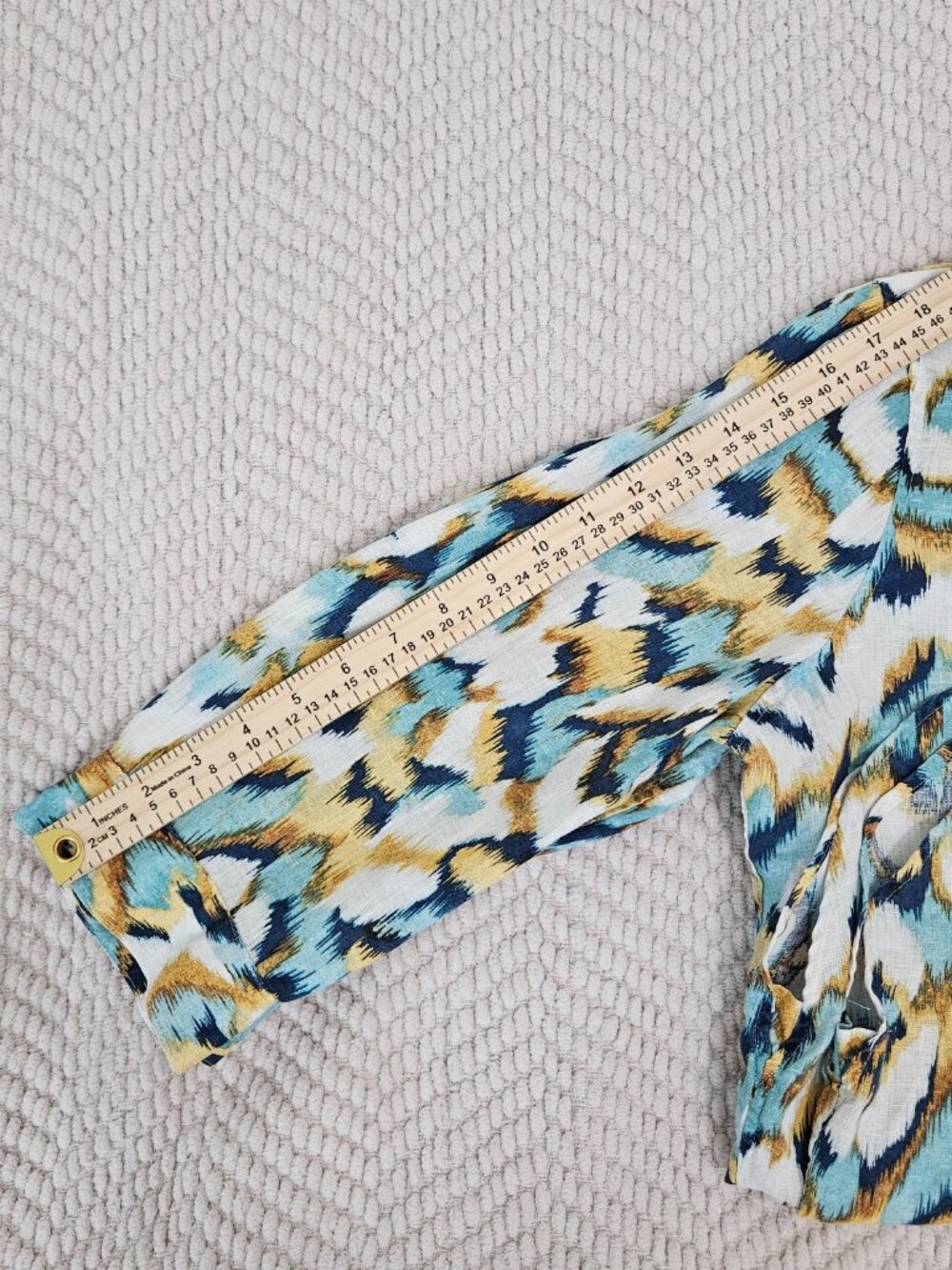 Chico's 100% Linen Button Up Shirt Teal Navy Print 3/4 Sleeve Size 1 (US 8) - Picture 8 of 9